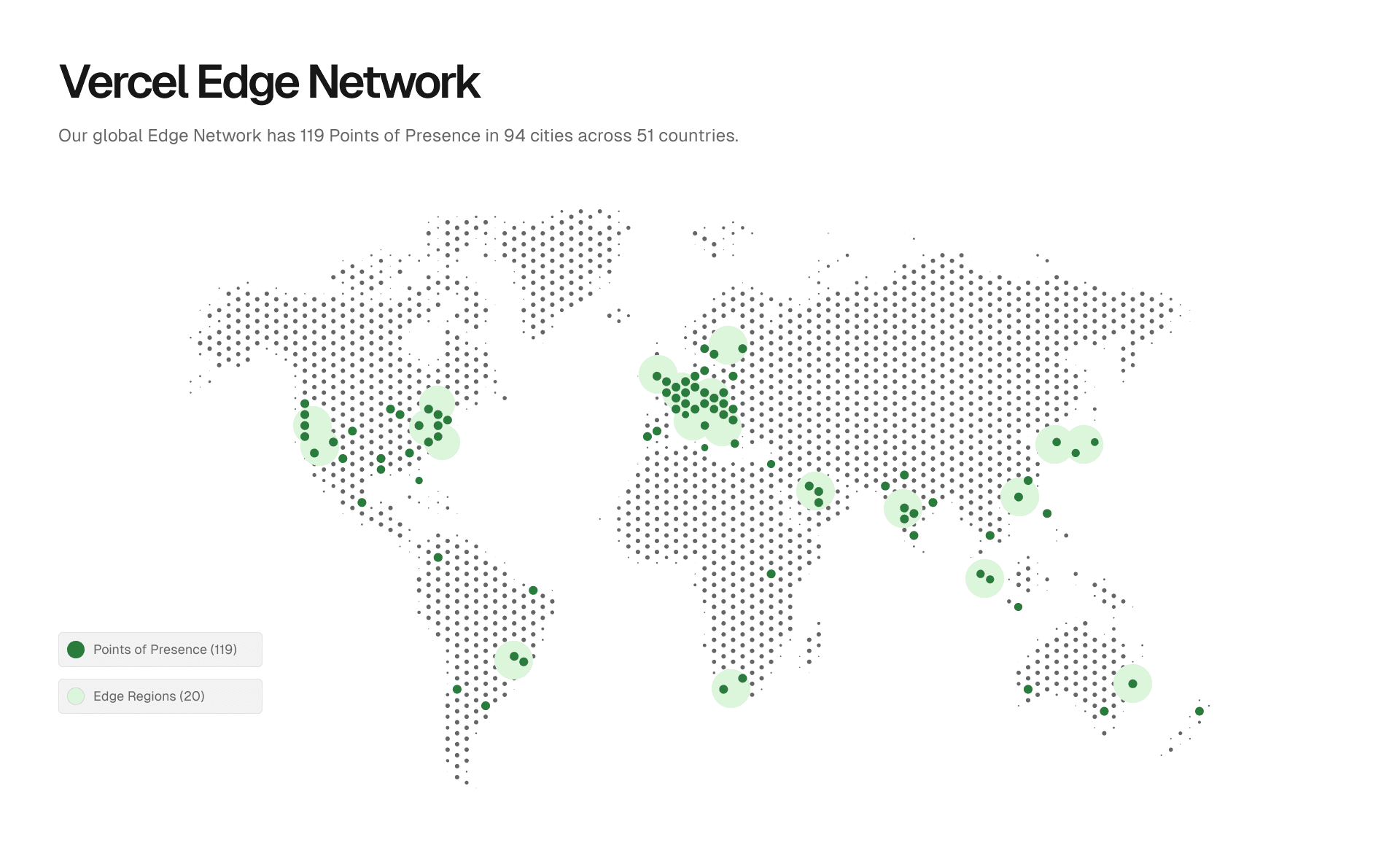 Our global Edge Network has 119 Points of Presence in 94 cities across 51 countries.